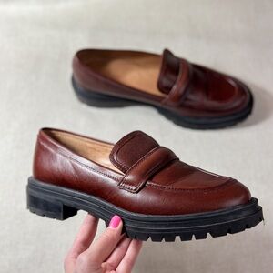 Madewell The Bradley Brown Leather Slip On Chunky Lug Sole Comfort Loafer US 9